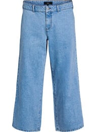 H&oslash;jtaljede jeans med vidde, Bl&aring;