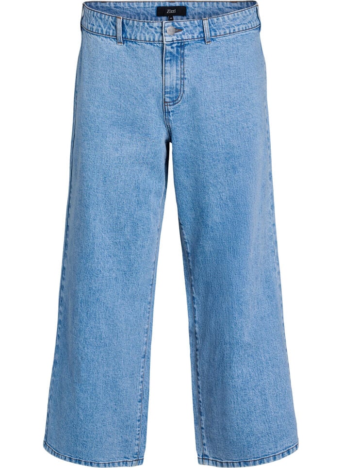 H&oslash;jtaljede jeans med vidde, Bl&aring;, Packshot image number 0