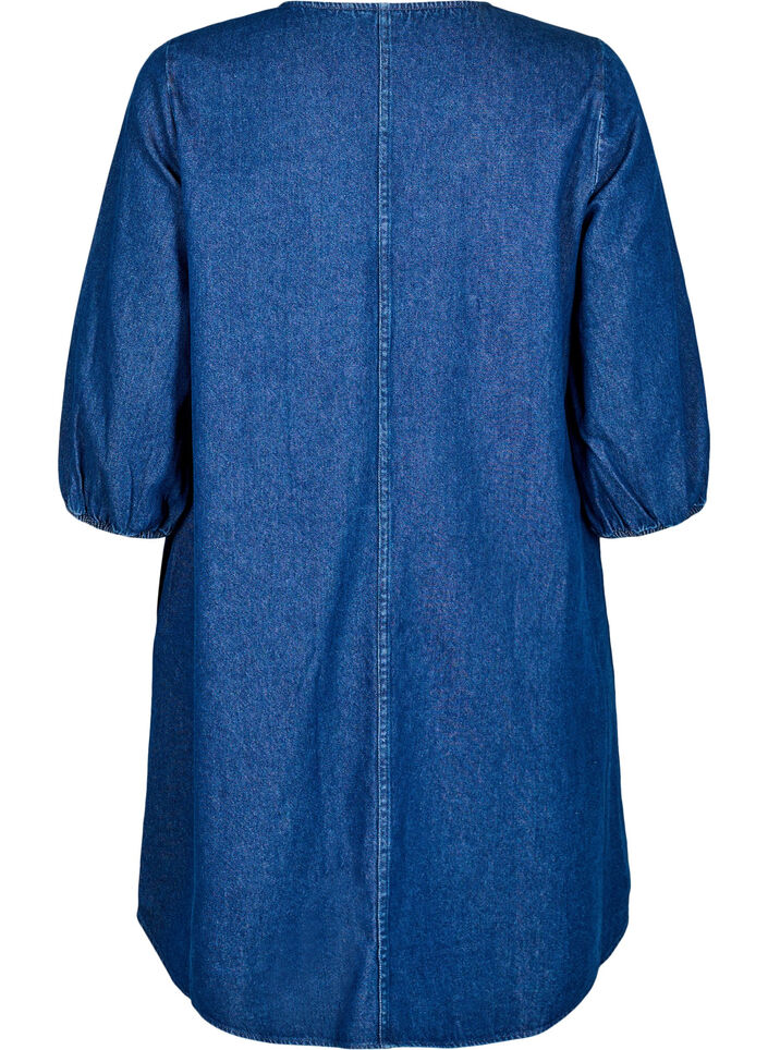 Kort denimkjole med 3/4 &aelig;rmer, Bl&aring;, Packshot image number 1