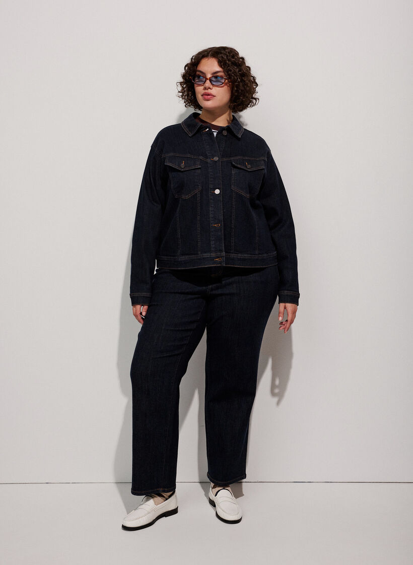 Klassisk denimjakke med kontrastsyninger, Bl&aring;, Model
