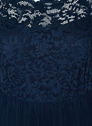 Ærmeløs maxikjole med plissé og blonder, Night Sky, Packshot image number 2