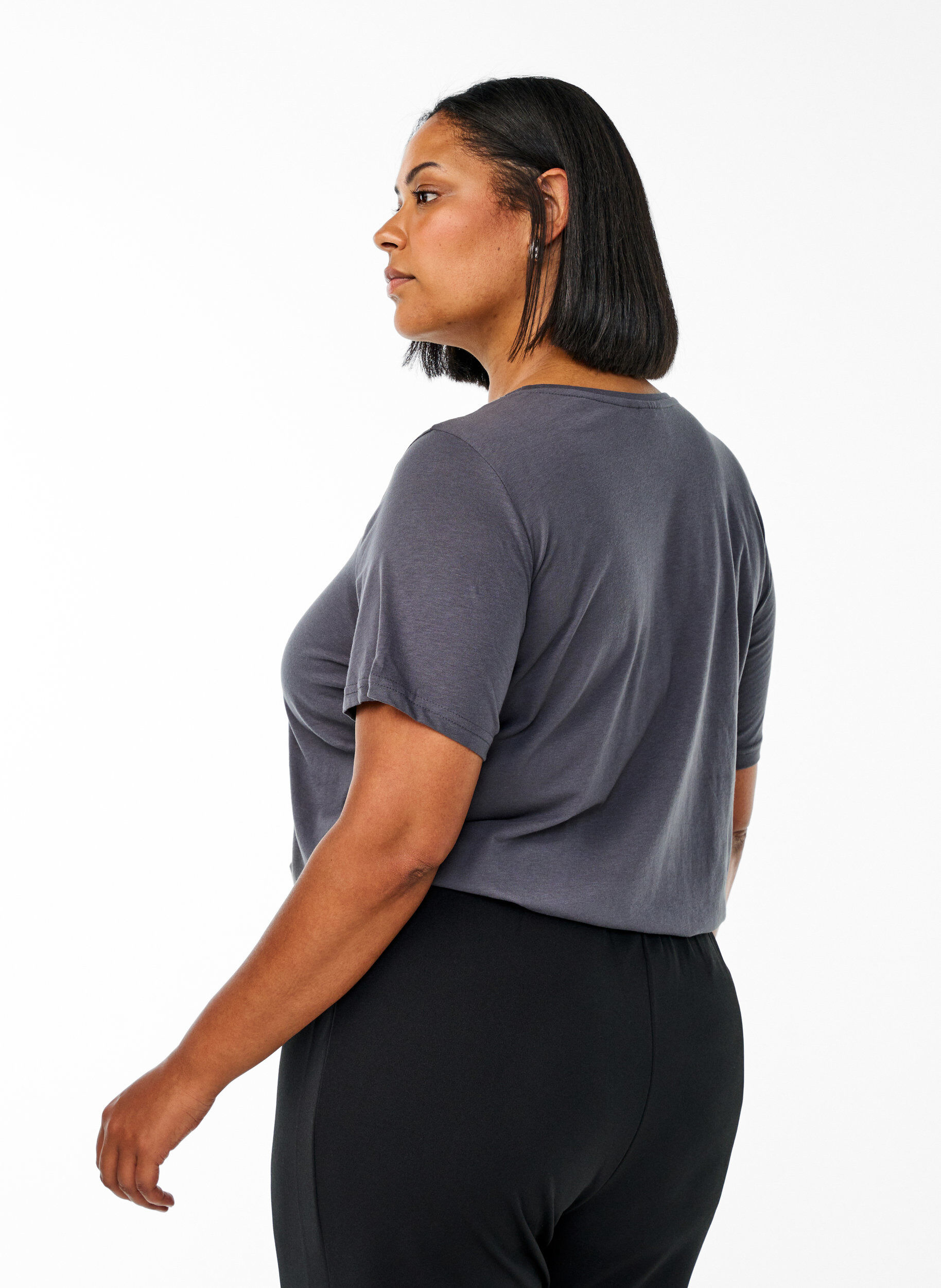 Zizzi FLASH - T-shirt med motiv, Gr&aring;, Model image number 2