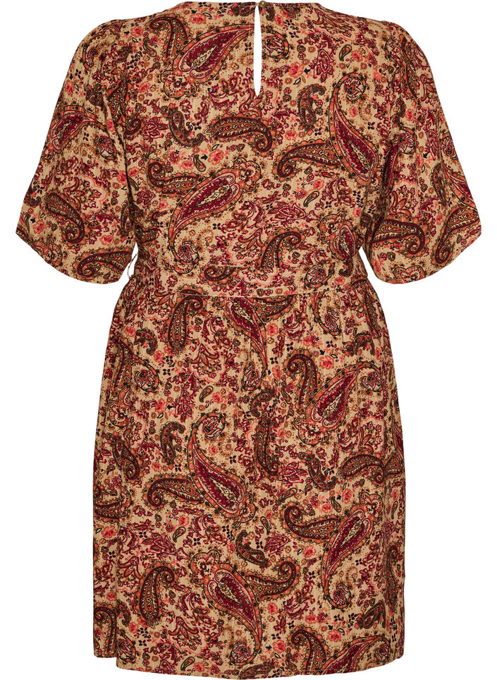 Kjole med paisleyprint og bindeb&aring;nd, Brun, Packshot image number 1