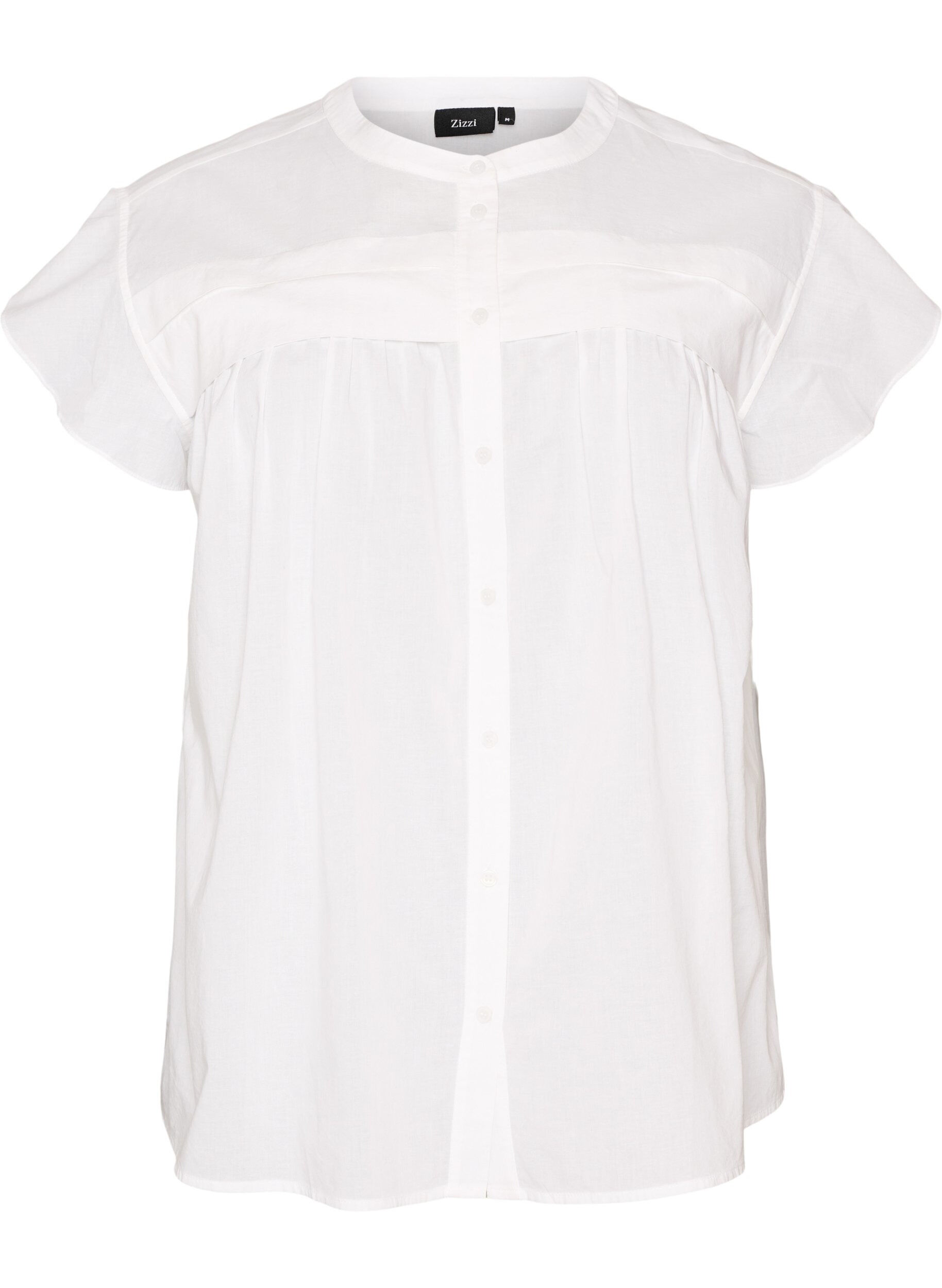 Zizzi&AElig;rmel&oslash;s skjortebluse i bomuld med A-form, Hvid, Packshot image number 0