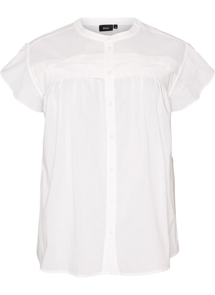 &AElig;rmel&oslash;s skjortebluse i bomuld med A-form, Hvid, Packshot image number 0