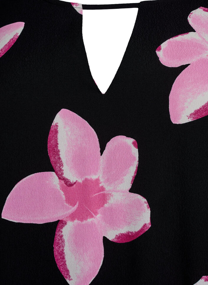 Kortærmet bluse i viskose med print, Sort, Packshot image number 2