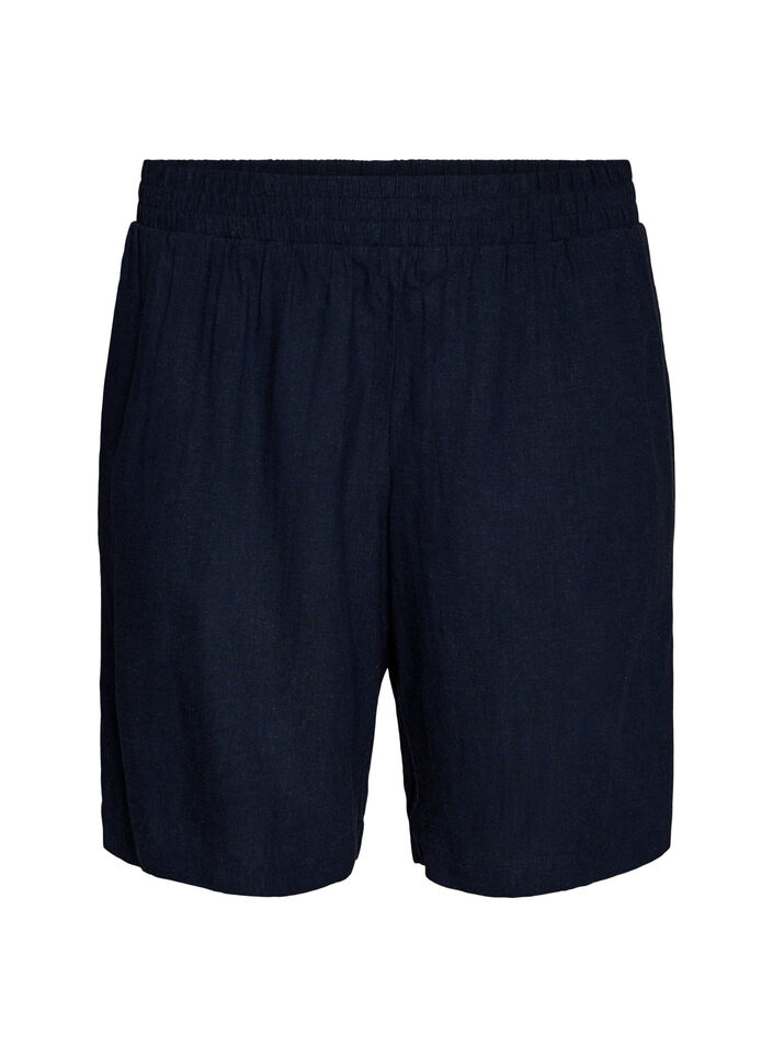 Shorts i h&oslash;r og viskose med h&oslash;j talje, Bl&aring;, Packshot image number 0