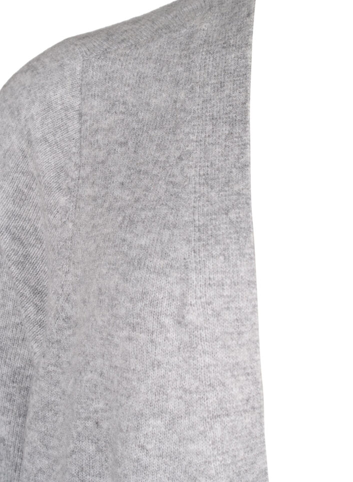 Lang strikcardigan med lommer, Light Grey Melange, Packshot image number 2