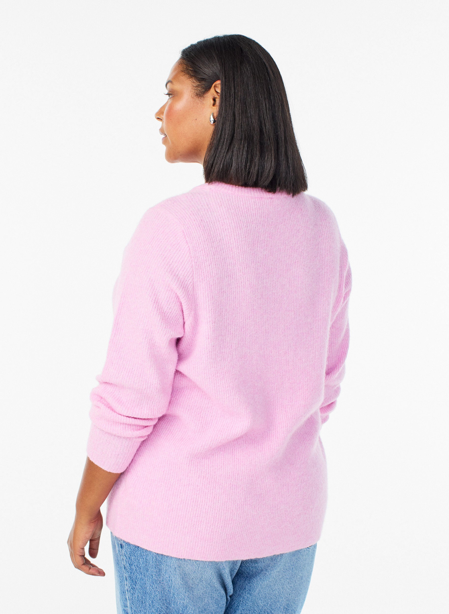 ZizziMeleret strikbluse med rund hals, Lyser&oslash;d, Model image number 2