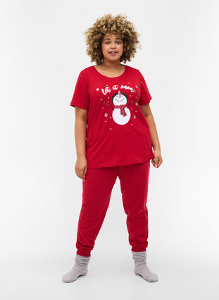 Jule t-shirt i bomuld, Tango Red Snowman, Model image number 2