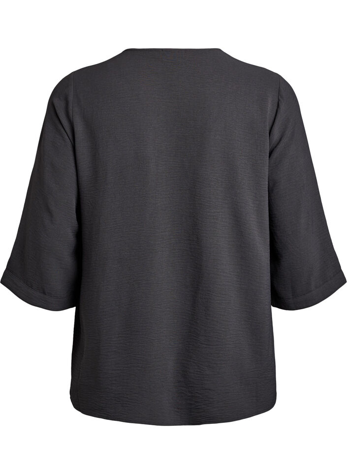 Skjortebluse med V-udsk&aelig;ring og 3/4-&aelig;rmer, Gr&aring;, Packshot image number 1