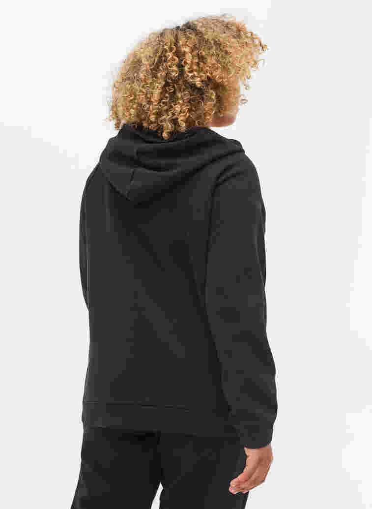 Sweat cardigan med hætte og lommer, Black, Model image number 1