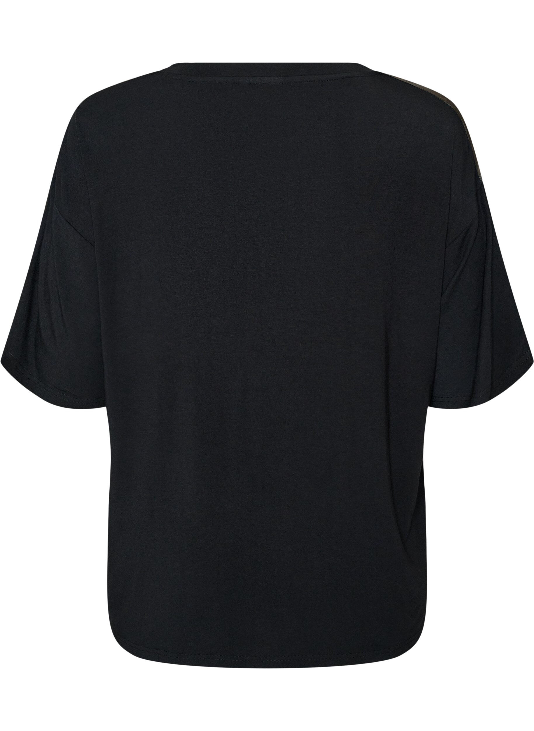 ZizziNat T-shirt i modal med kontrastb&aring;nd, Sort, Packshot image number 1