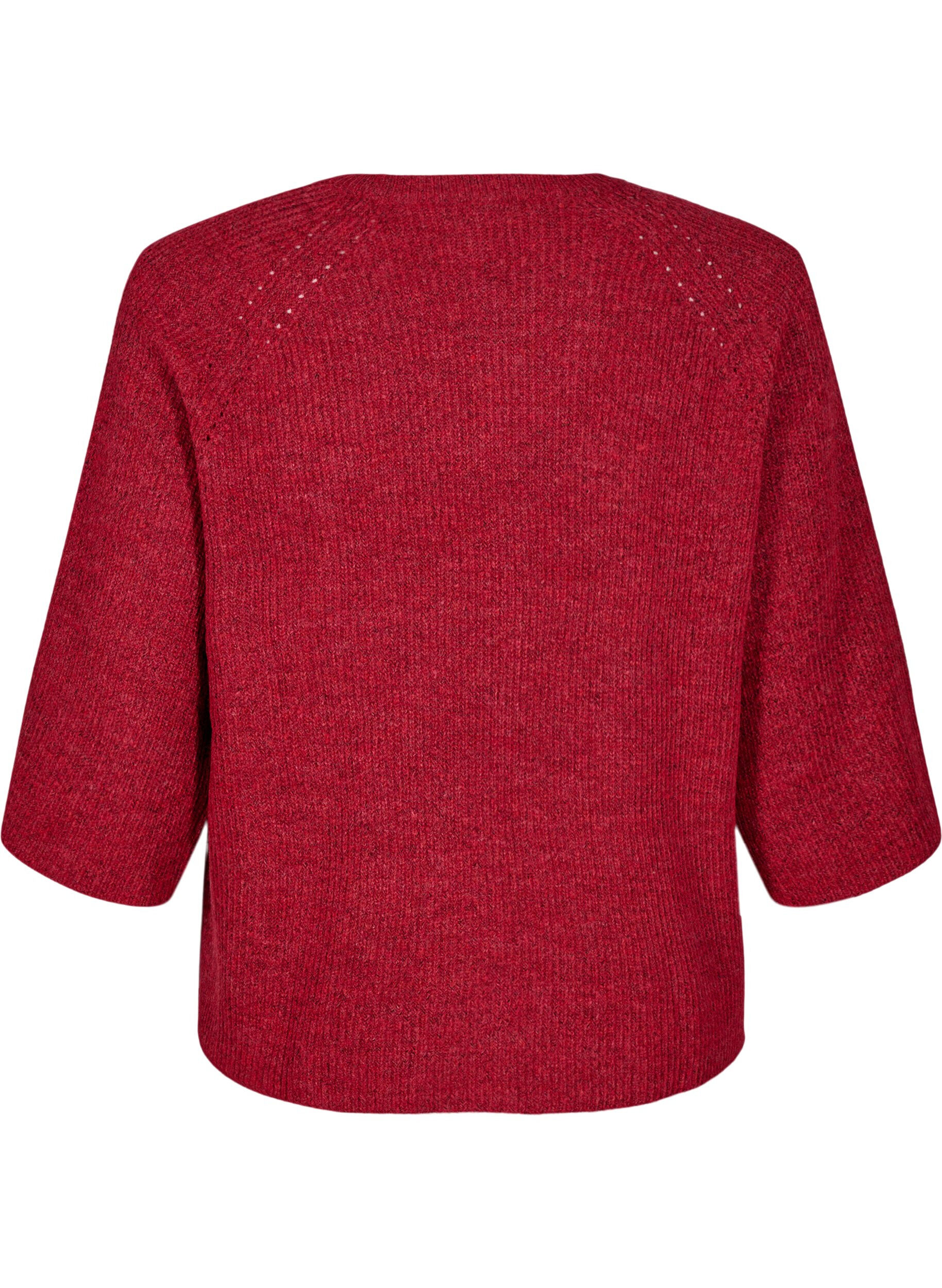 ZizziRibstrikket tr&oslash;je med 3/4 &aelig;rmer, R&oslash;d, Packshot image number 1