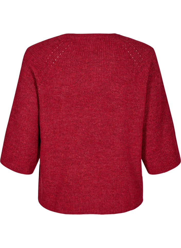 Ribstrikket tr&oslash;je med 3/4 &aelig;rmer, R&oslash;d, Packshot image number 1