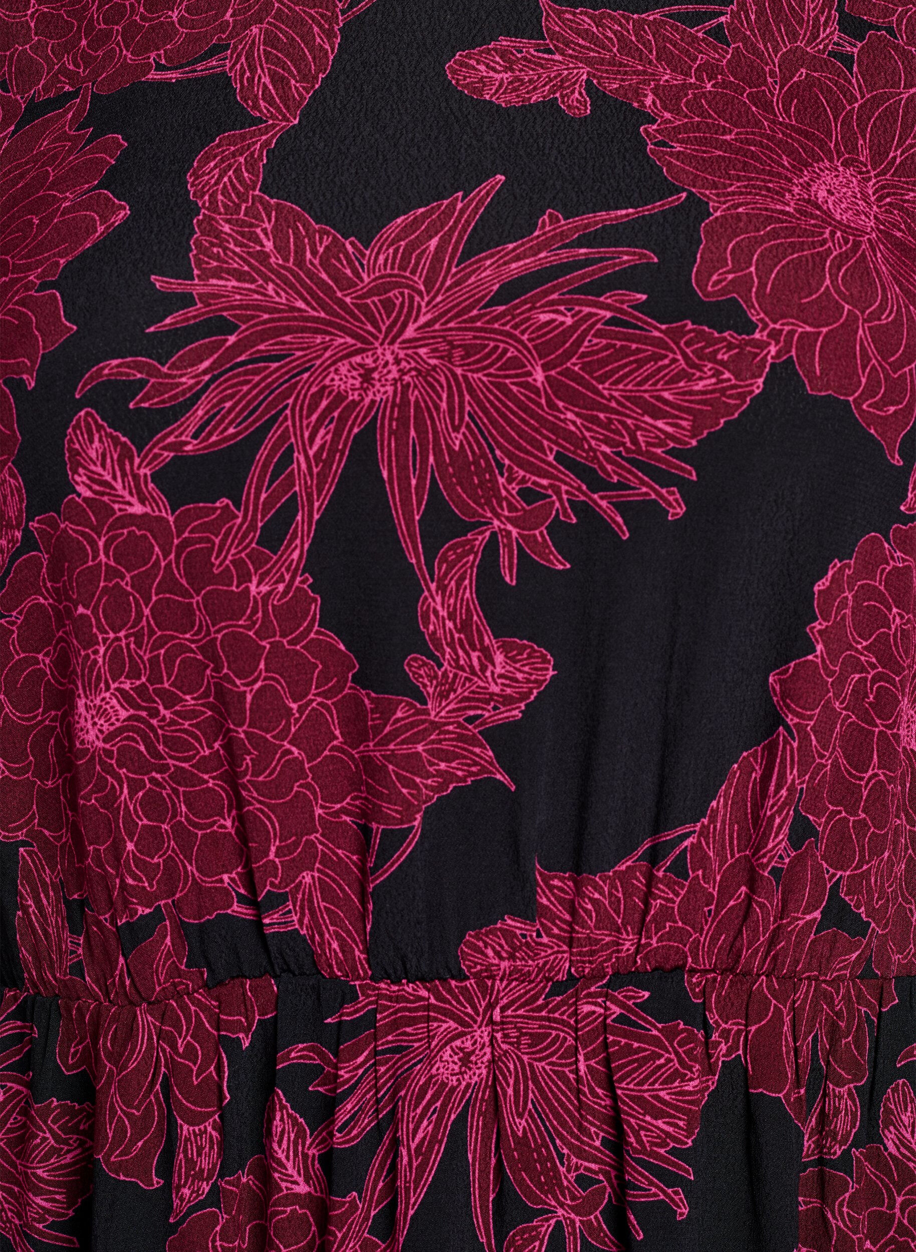 Zizzi Viskosekjole med print og lange &aelig;rmer, M&oslash;rk Bordeaux, Packshot image number 2