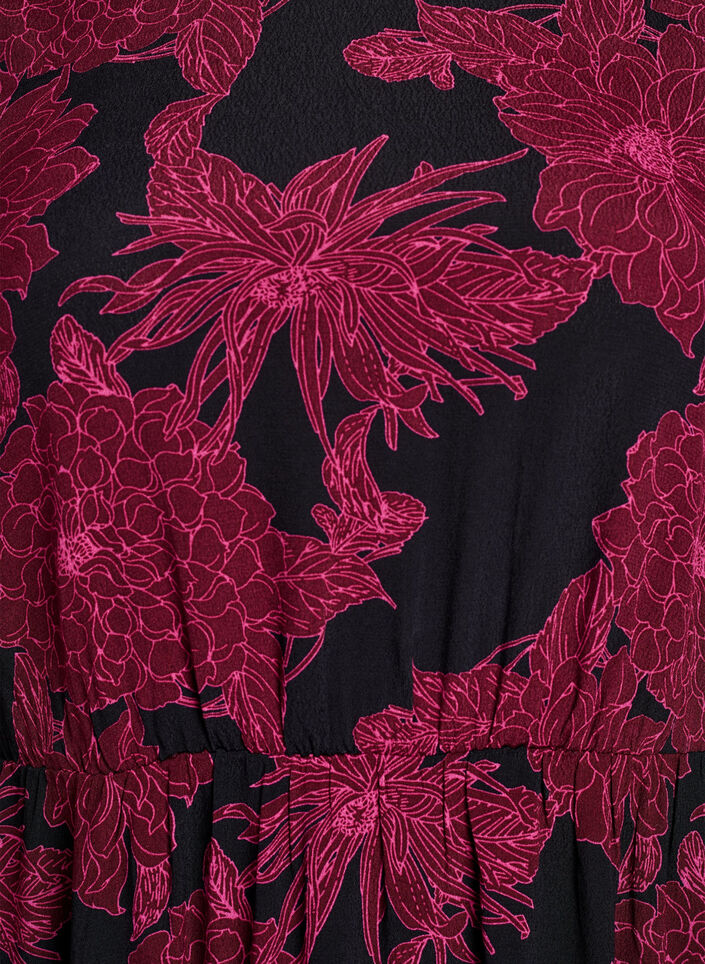 Viskosekjole med print og lange ærmer, Mørk Bordeaux, Packshot image number 2