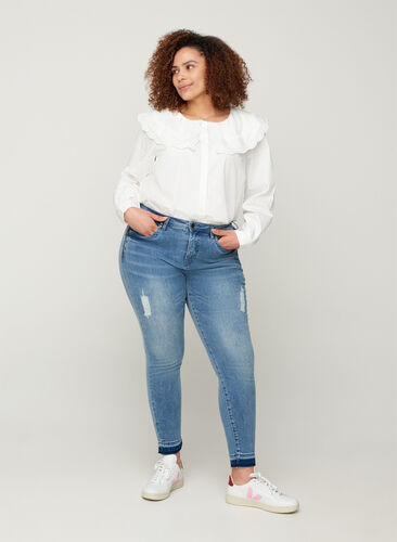Super slim Amy jeans med slid, Blue denim, Model image number 0