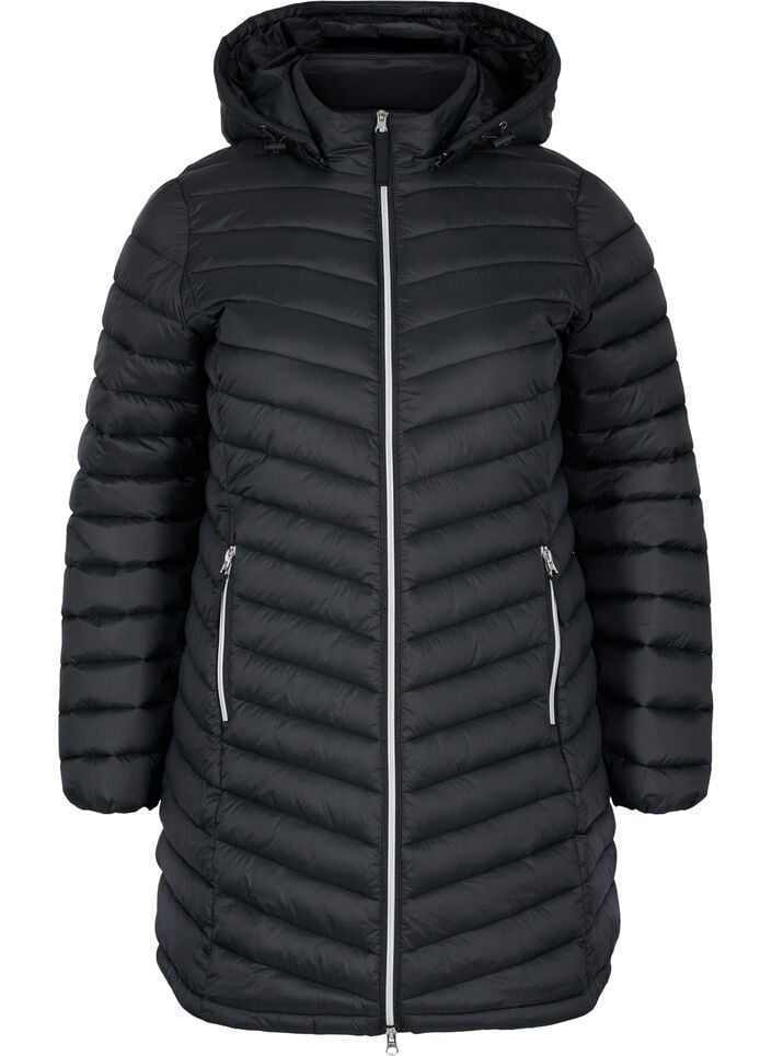 Letv&aelig;gts jakke med lommer og aftagelig h&aelig;tte, Sort, Packshot image number 0