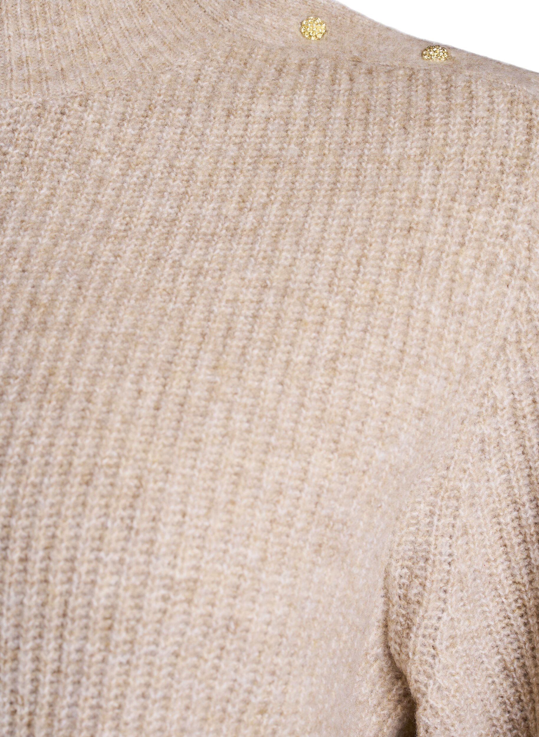 ZizziRibstrikket sweater med ballon&aelig;rmer og knapper, Beige, Packshot image number 2
