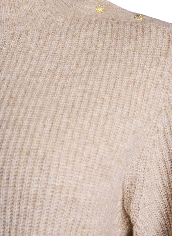 Ribstrikket sweater med ballon&aelig;rmer og knapper, Beige, Packshot image number 2