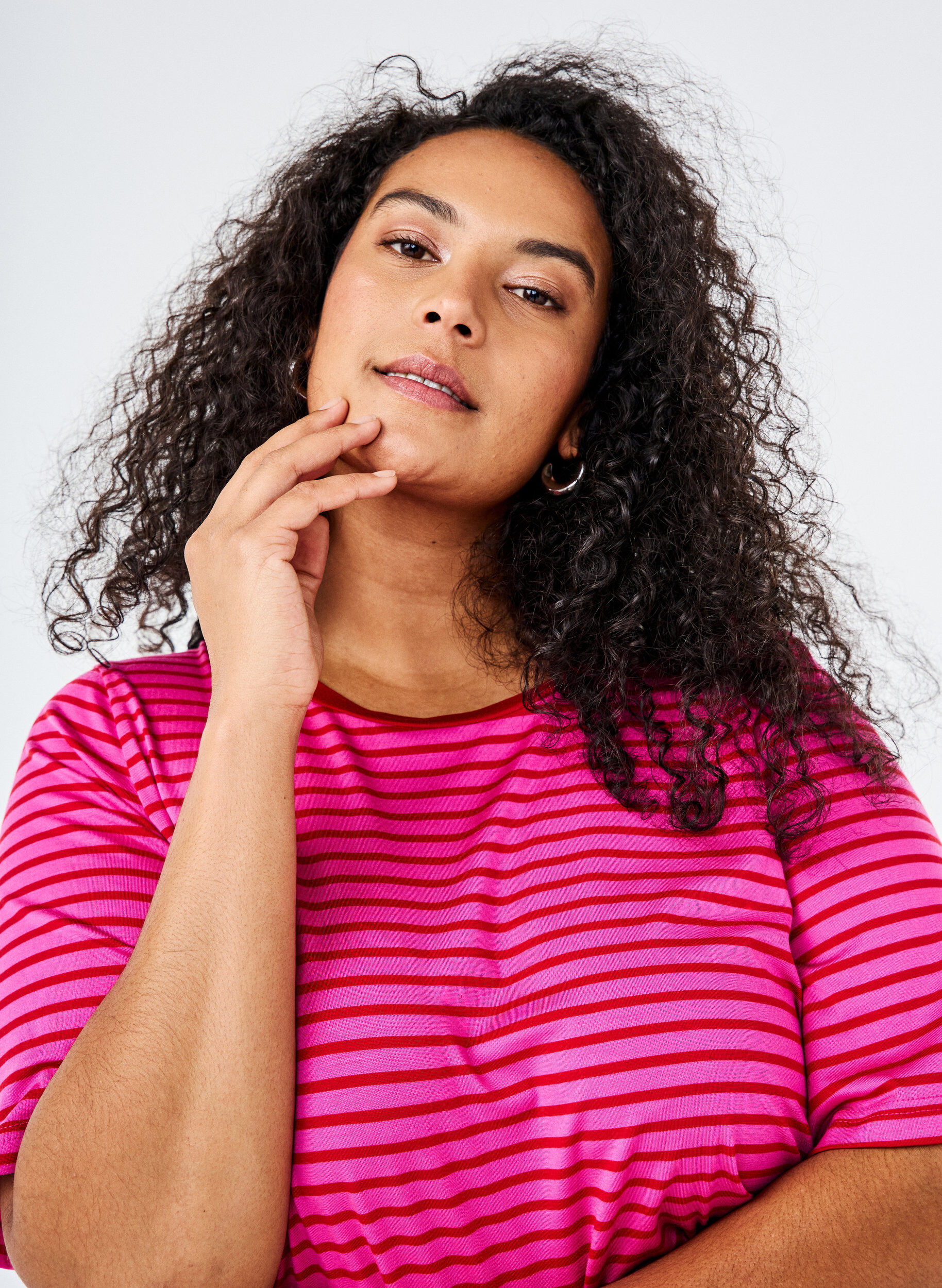 Zizzi T-shirt med TENCEL&trade; Lyocell og striber, Lyser&oslash;d, Image image number 0