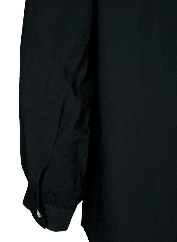 Skjortebluse i viskose med flæser, Black, Packshot image number 3