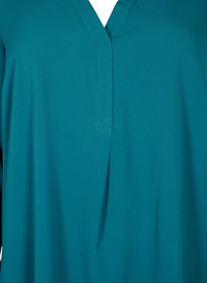 Langærmet kjole med v-udskæring, Deep Teal, Packshot image number 2
