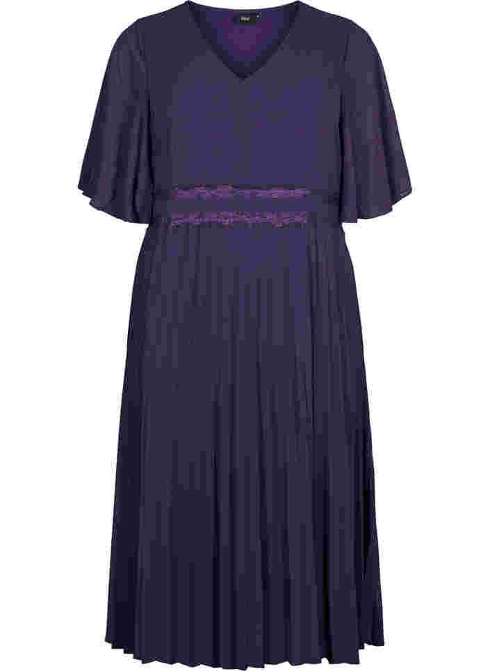 Plissé kjole med korte ærmer, Purple Velvet, Packshot