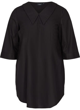 Bomulds tunika med stor krave, Black, Packshot image number 0