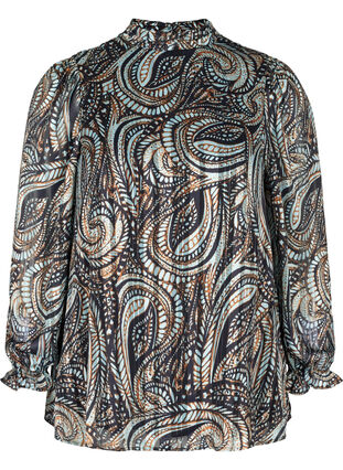 Langærmet bluse med paisleyprint, Black Paisley, Packshot image number 0