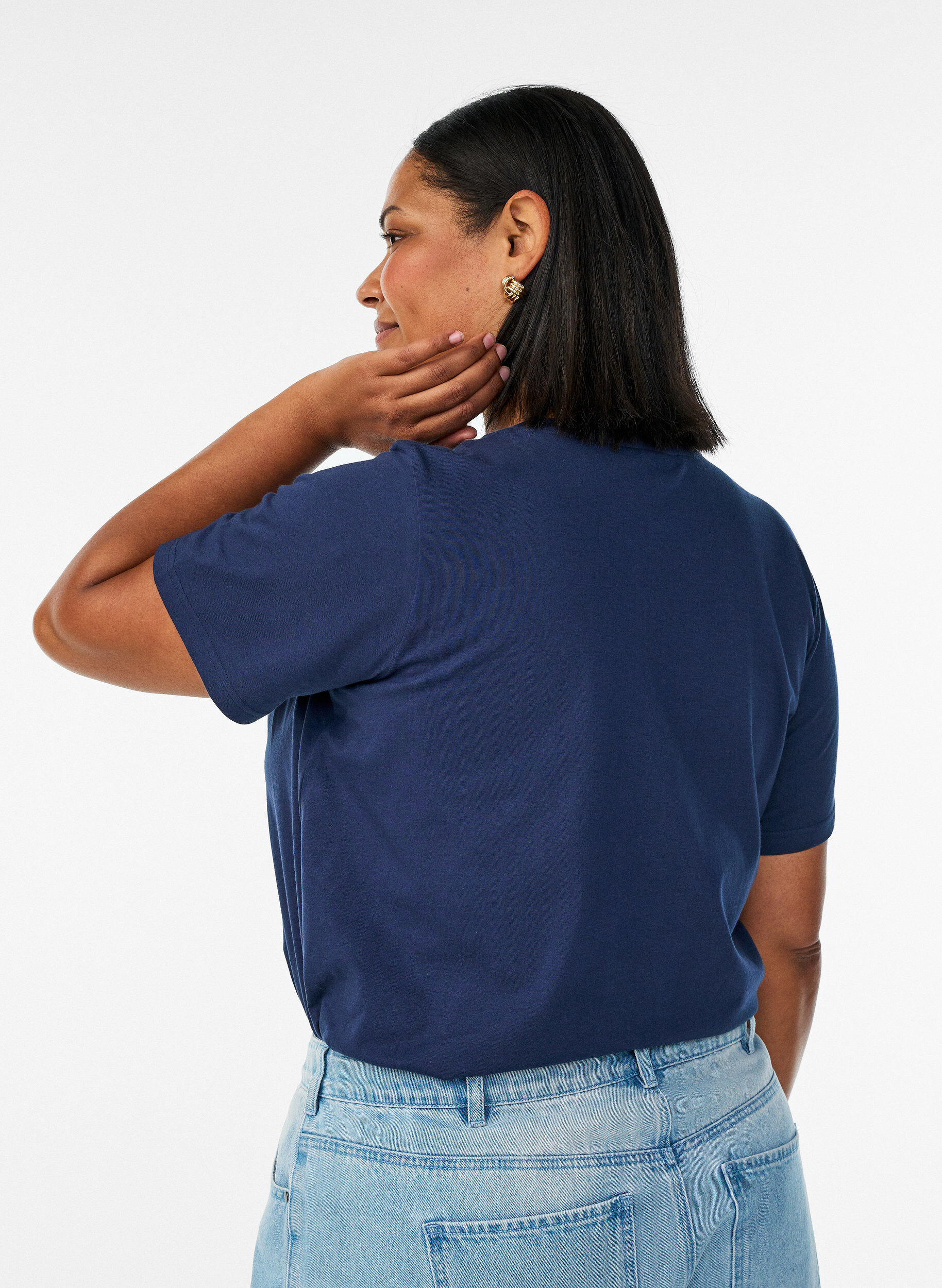 ZizziT-shirt i &oslash;kologisk bomuld med hulbroderi, Bl&aring;, Model image number 2