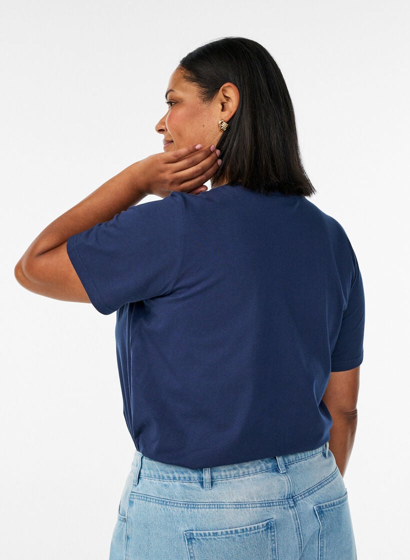 T-shirt i &oslash;kologisk bomuld med hulbroderi, Bl&aring;, Model image number 2