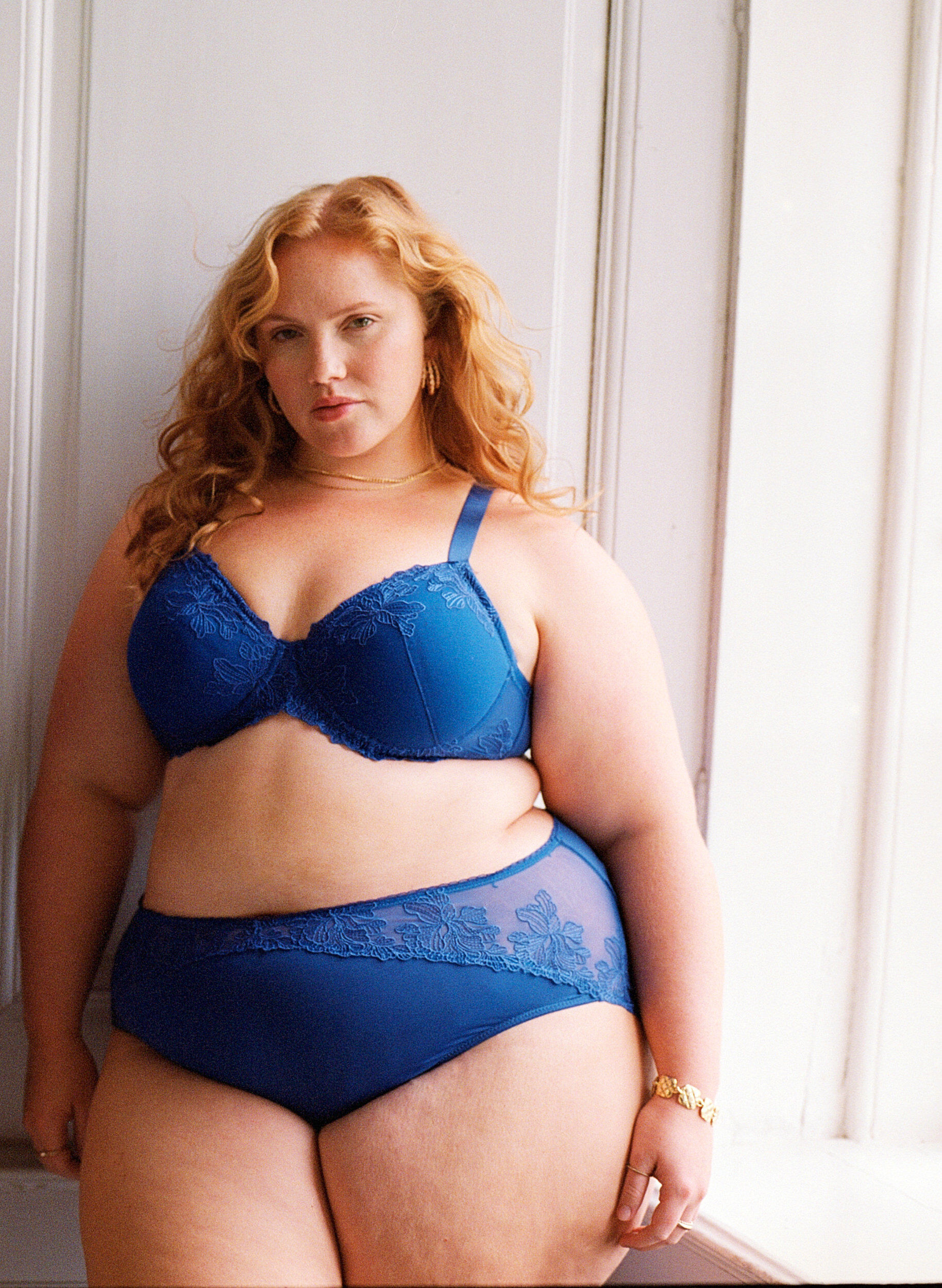 Zizzi Vatteret b&oslash;jle bh med blonder, Bl&aring;, Image image number 0