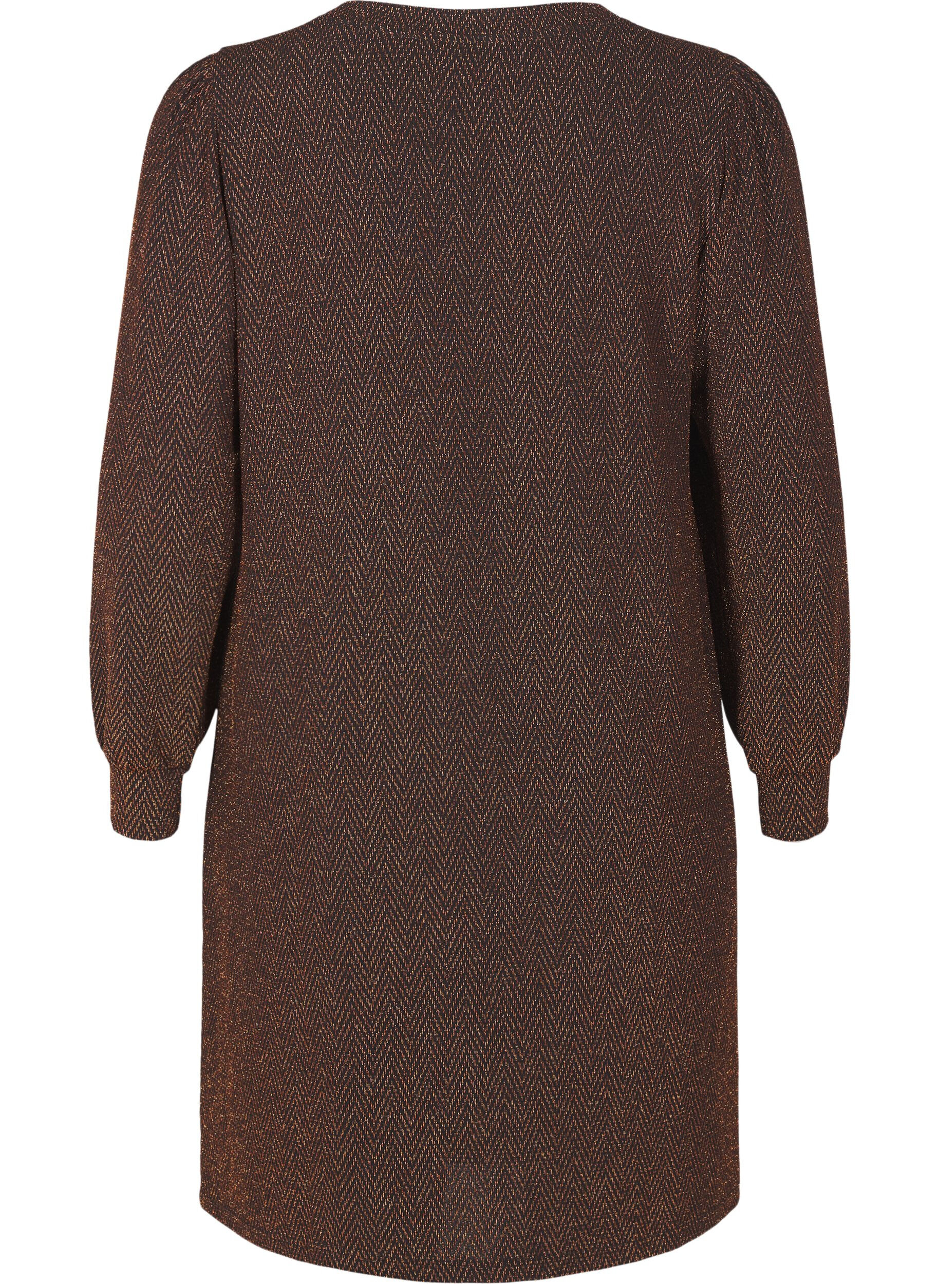 Zizzi Kjole med zigzag m&oslash;nster og glimmer, Copper ZigZagShimmer, Packshot image number 1