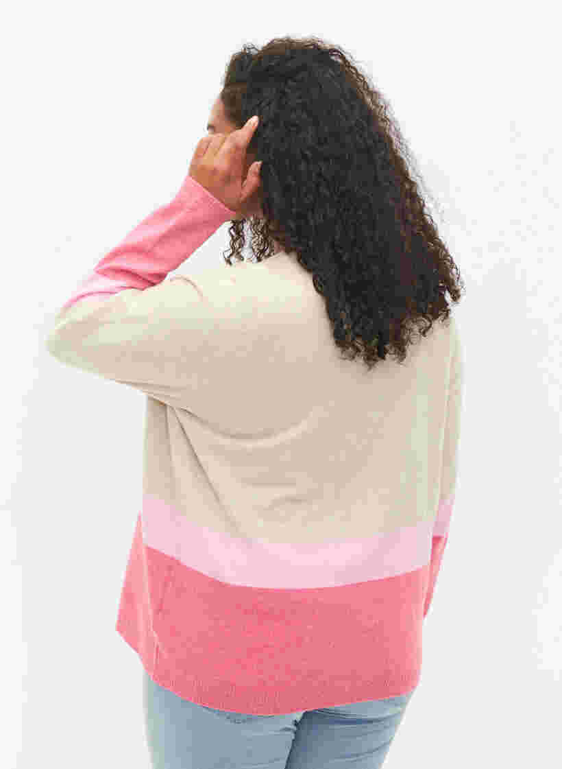 Stribet strikbluse med rund hals, Hot Pink Comb, Model image number 1