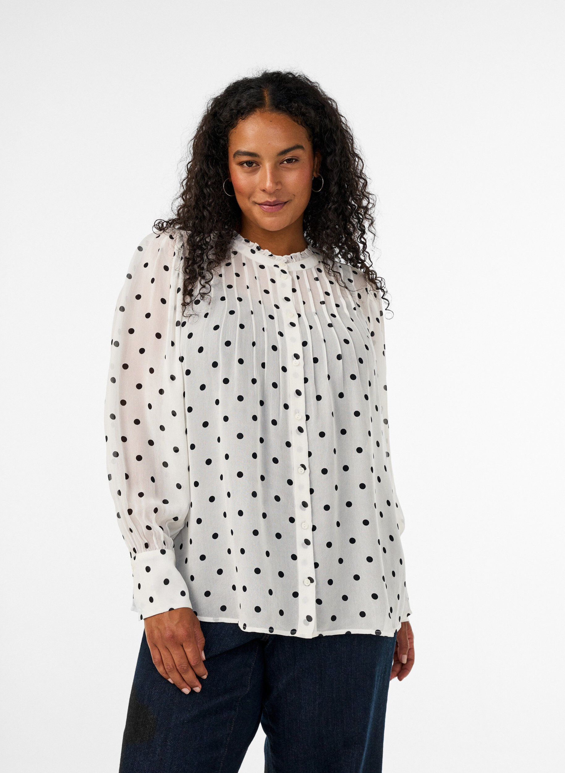 Skjortebluse i viskose med fl&aelig;sekrave, Hvid, Model