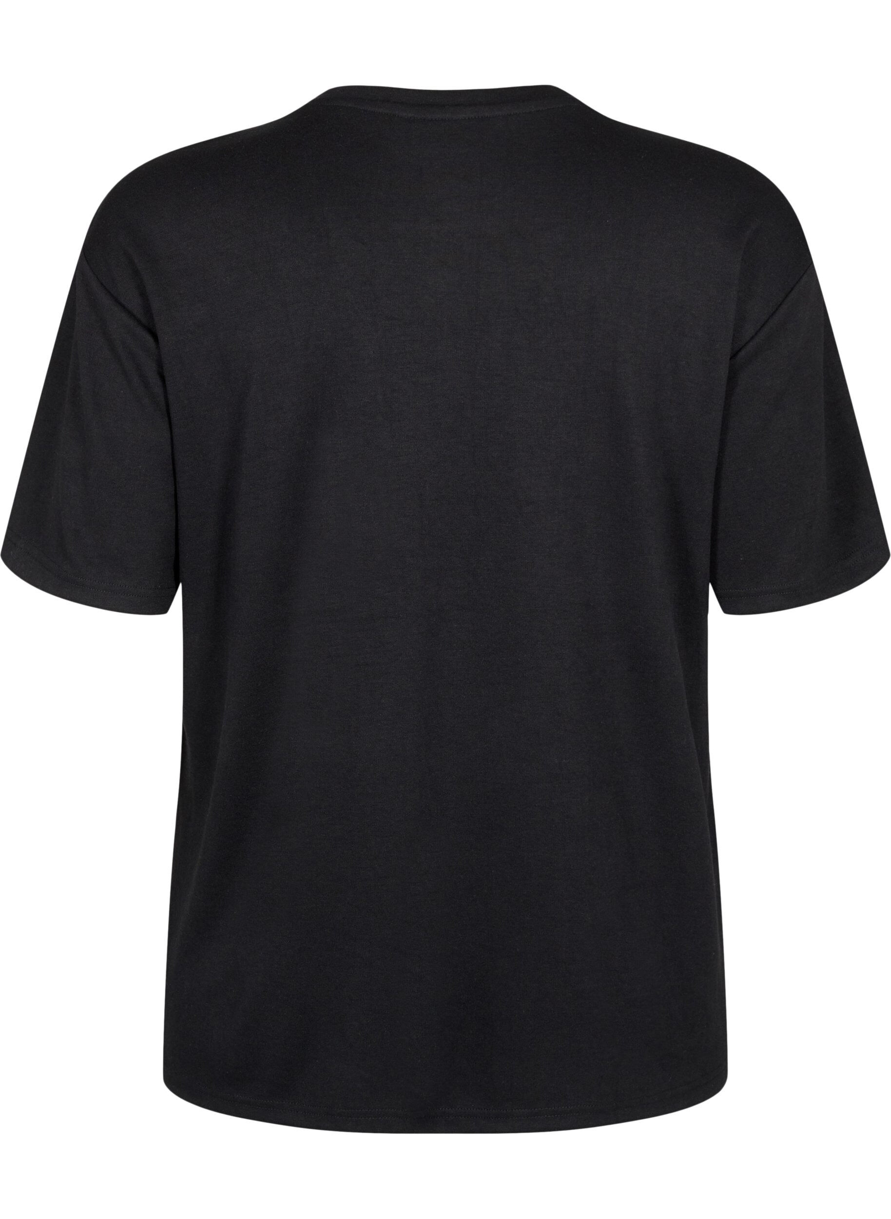 ZizziT-shirt med rhinsten og rund hals, Sort, Packshot image number 1