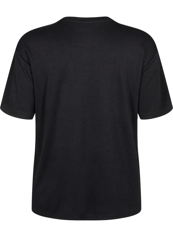 T-shirt med rhinsten og rund hals, Sort, Packshot image number 1