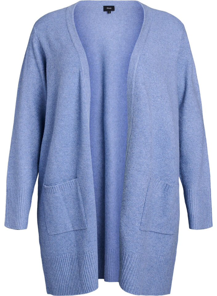 Meleret strik cardigan med lommer, Bl&aring;, Packshot image number 0