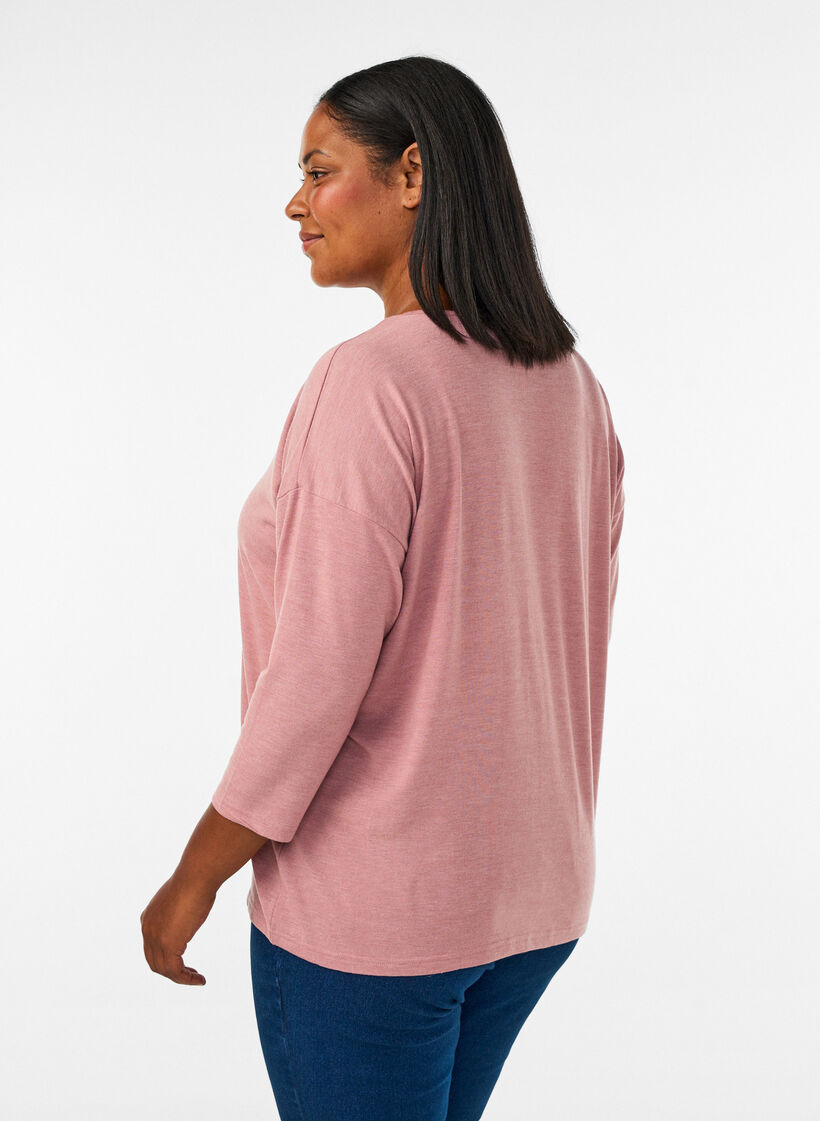 Jerseybluse med 3/4 &aelig;rmer, Lyser&oslash;d, Model image number 2