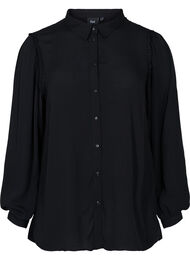 Langærmet viskose skjorte med flæsedetaljer, Black