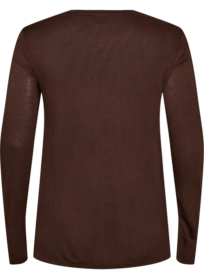 Lang&aelig;rmet bluse i uld og viskose, Brun, Packshot image number 1