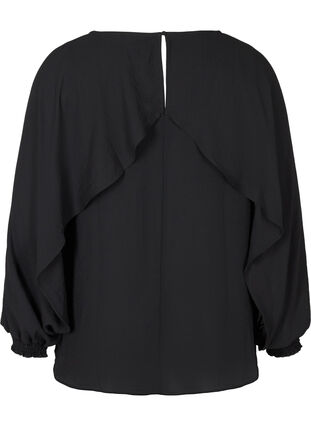 Bluse med ballonærmer og smock, Black, Packshot image number 1