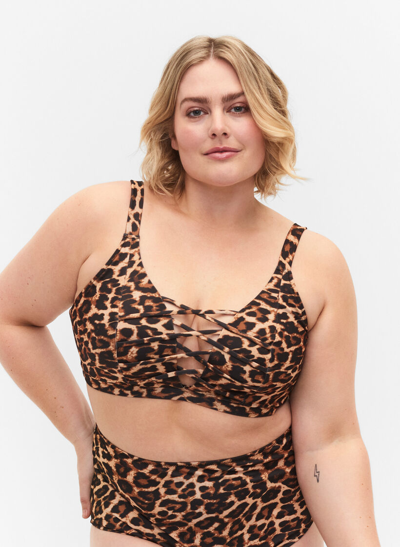Leoprintet bikini bh med stringdetalje, Autentic Leopard, Model image number 0