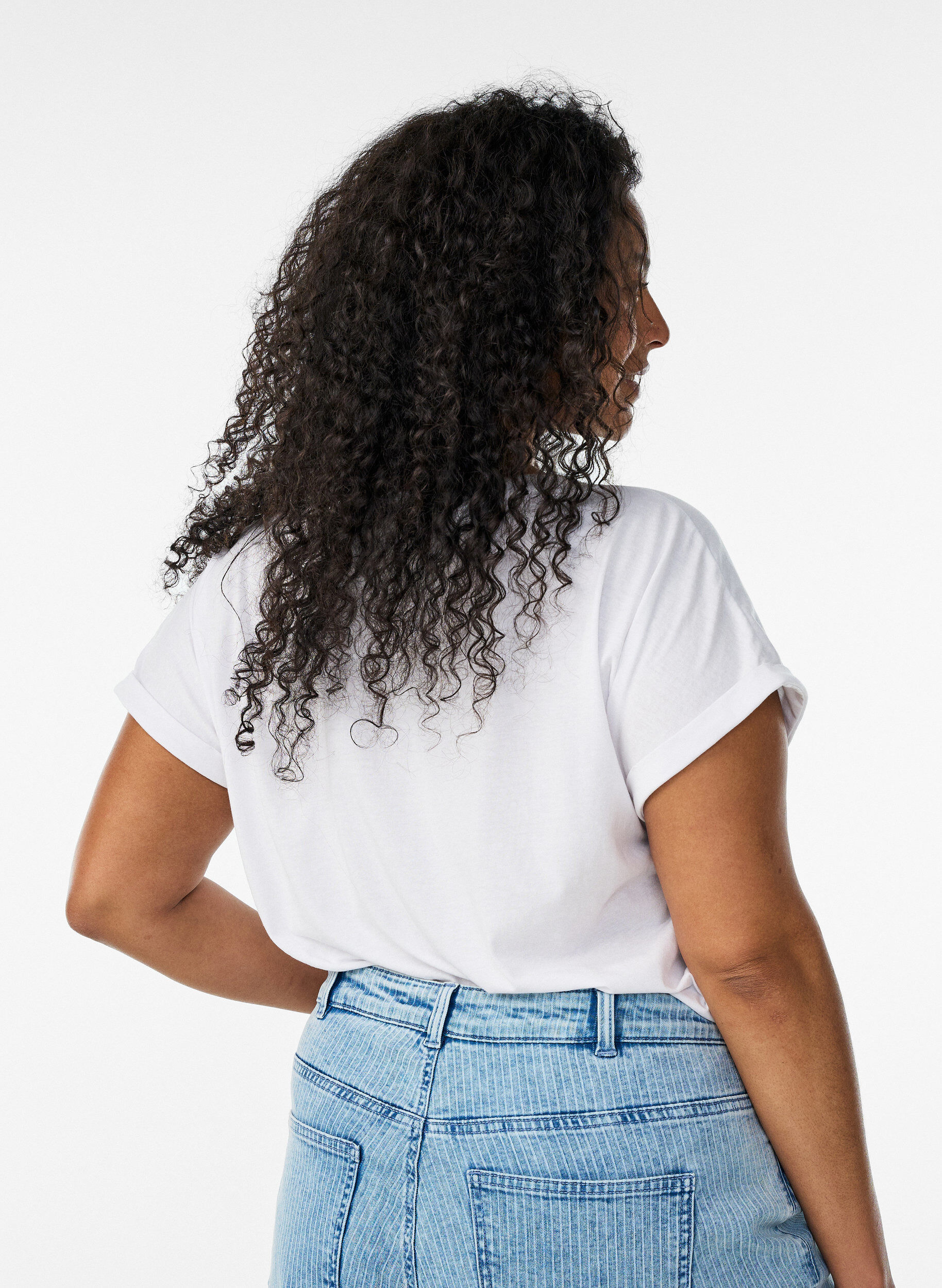 ZizziKort&aelig;rmet t-shirt i bomuldsblanding, Hvid, Model image number 2