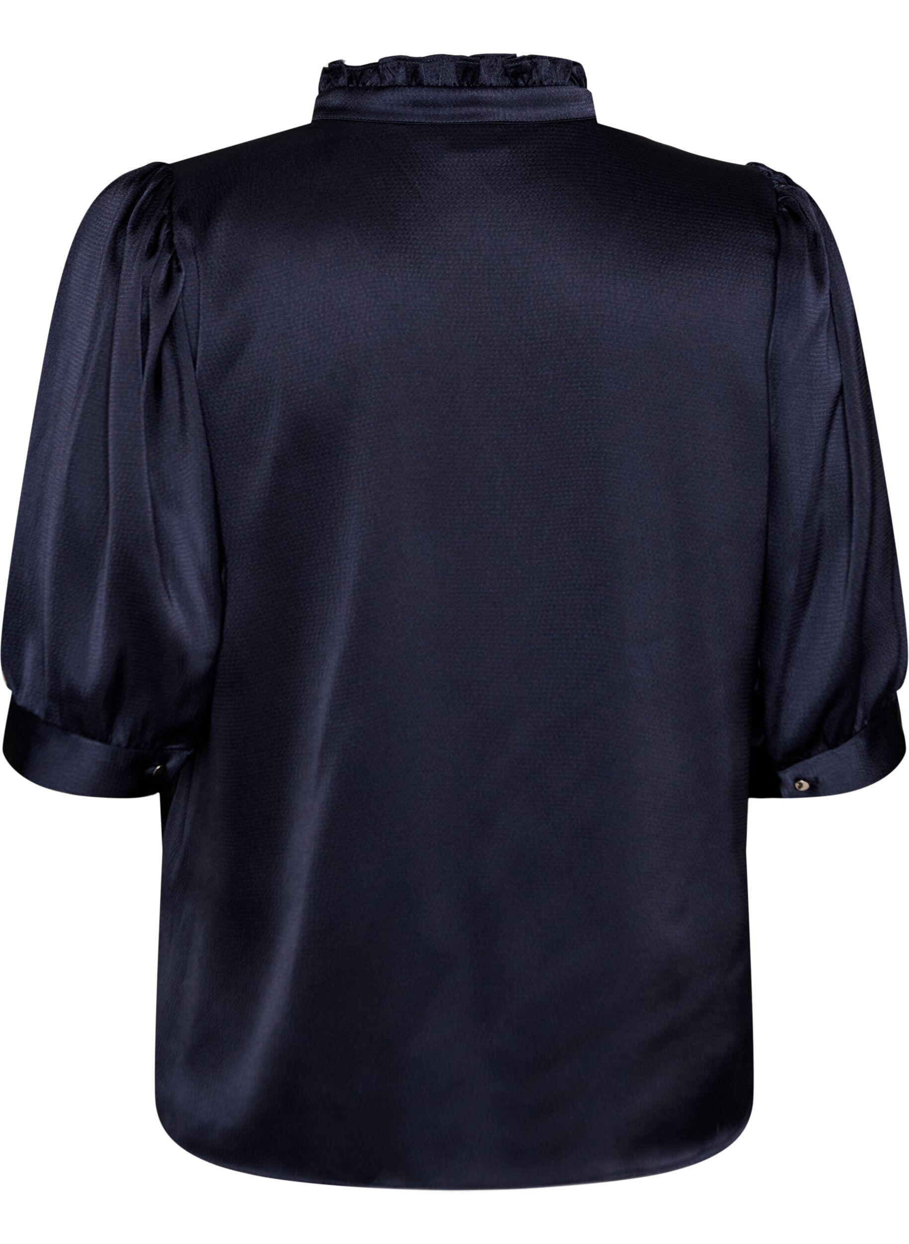 ZizziBluse i satin-look med 1/2 &aelig;rmer og fl&aelig;sekrave, Bl&aring;, Packshot image number 1