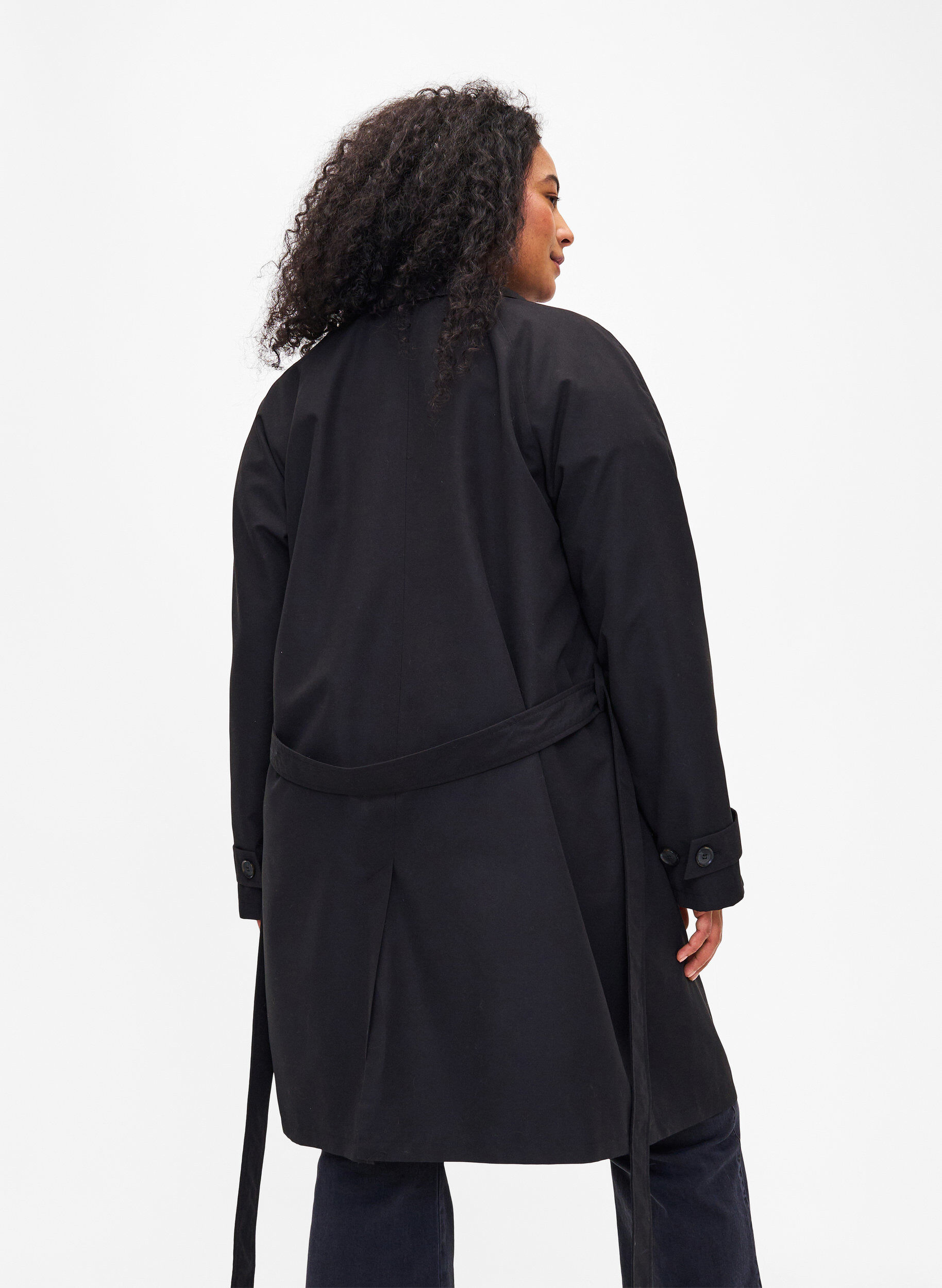 Zizzi Trenchcoat med b&aelig;lte og slids, Black, Model image number 1