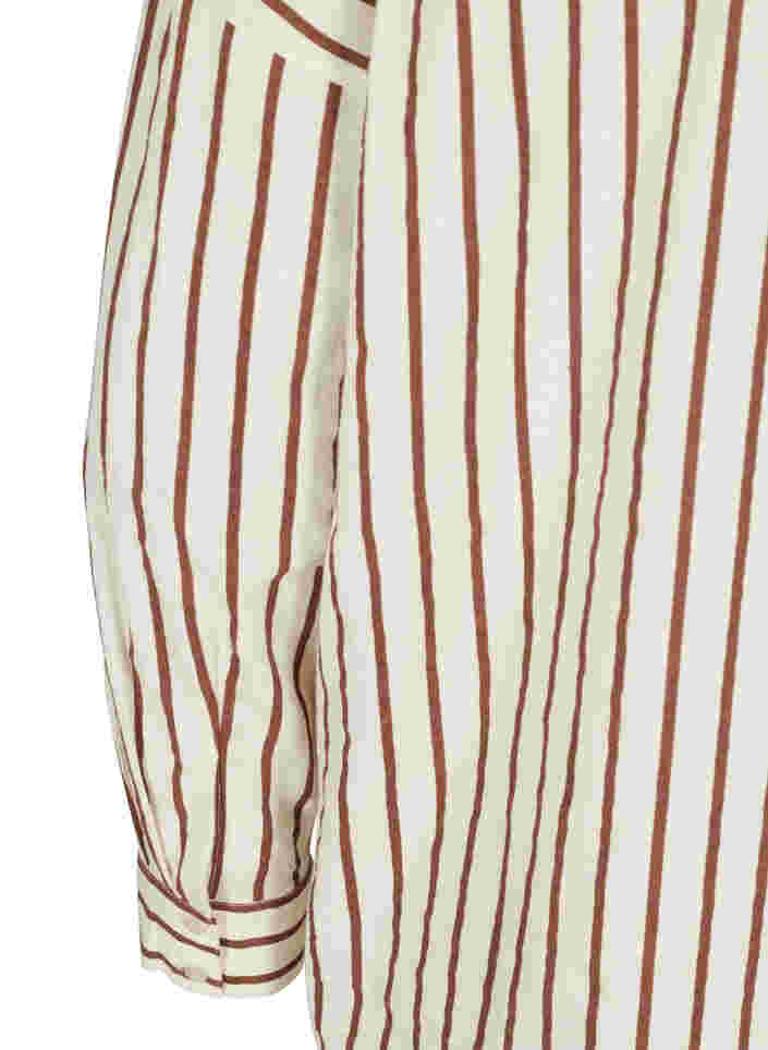 Lang stribet bomulds skjorte med v-hals, Stripe, Packshot image number 3