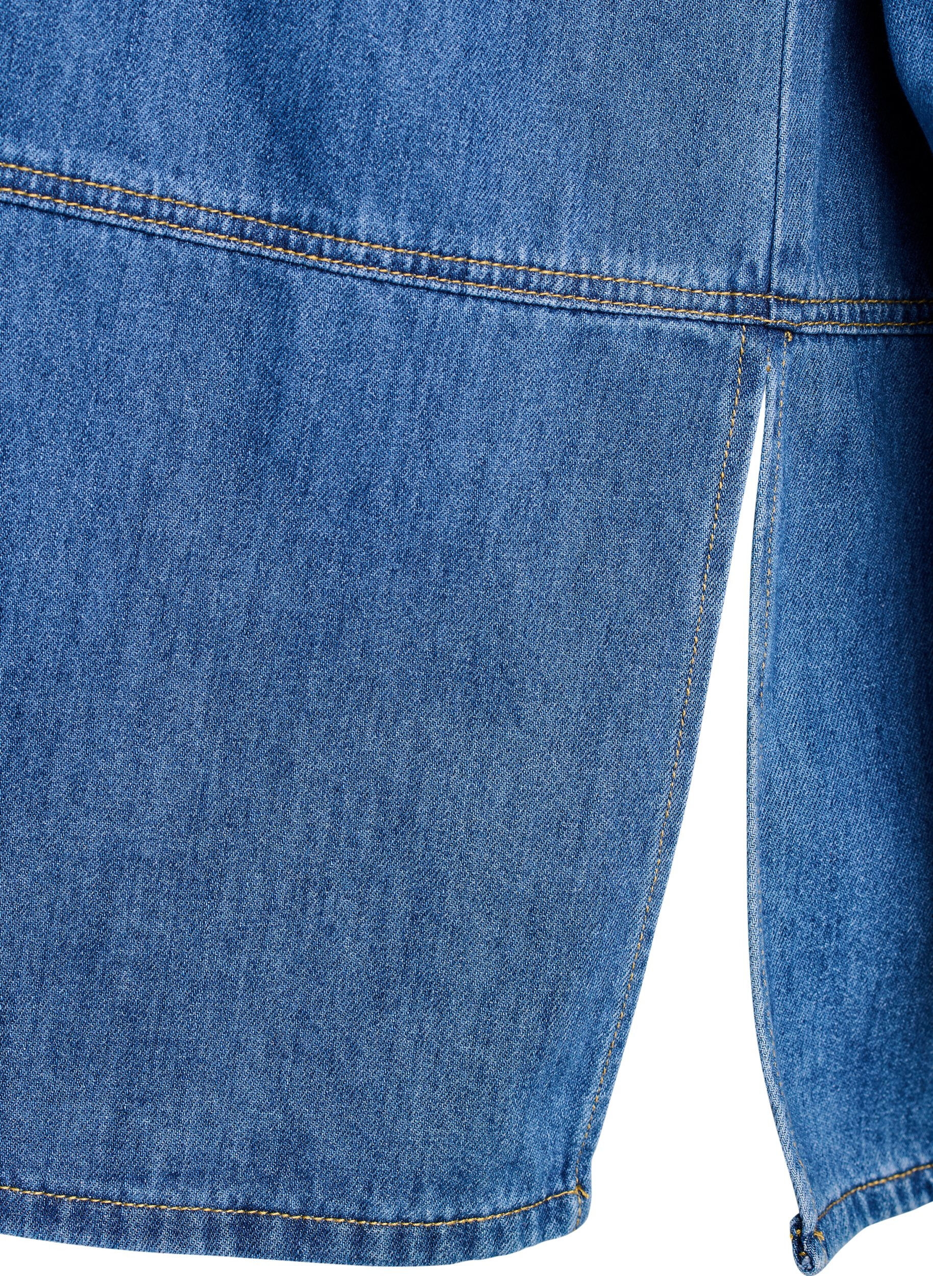 Zizzi L&oslash;s denimbluse med krave og knapstolpe, Bl&aring;, Packshot image number 3